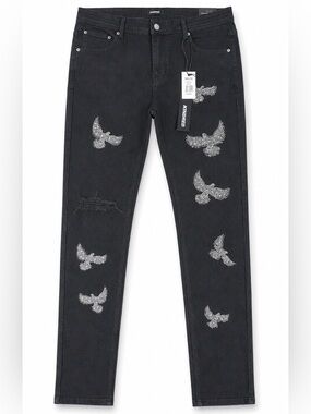 KINDRED Black Skinny Jeans with Crystal Dove Embellishments